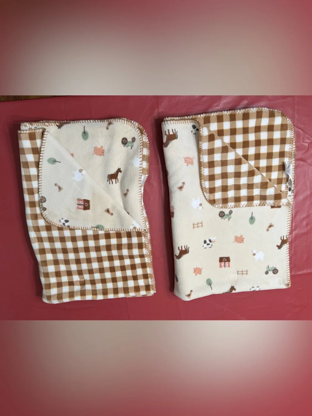 NEW Set of 2 Reversible Farm Baby Blankets – 30x40”
